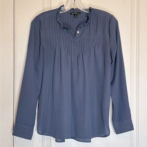 J. Crew Mercantile Steel Blue Ruffle Pleated Yoke Blouse 4